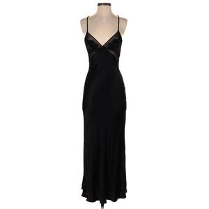 Zara black satin lace appliqué & mesh midi dress with open back